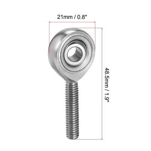 6mm Bore Rod End Bearing With M6x1 Right Hand Male Thread In Stainless Steel, Self Aligning Workhorse Joint For Precision Machinery, 9 Degree Angular Misalignment, Corrosion Resistant, 25mm Thread Length. Stainless rod end bearing with 6mm bore and 25mm threaded shank