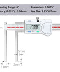 Electronic Digital Caliper With Long Jaw For Groove Measurement, 6 Inch Range, stainless steel display and measurements