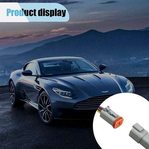 Car with close-up of 4 Pin Waterproof Automotive Electrical Connector Kit With 17AWG Wire, DT Pigtail for cars