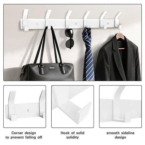 Two Pack Wall Mount Coat Rack With Twelve Hooks, 17.3 Inch Aluminum Coat Hanger, Towel And Hat Rack For Entryway, displayed with items