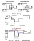 Diagram of G1/4 Inch Pressure Transducer Sensor wiring with 2-wire and 3-wire configurations showing power and signal connections.