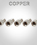Five nickel-plated brass tire valve stem caps, angled view for car, truck, and RV tires