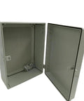 Waterproof ABS Electric Enclosure Box with Sturdy Latch, open view showing interior, 400X300X170mm, gray color, fire-resistant design