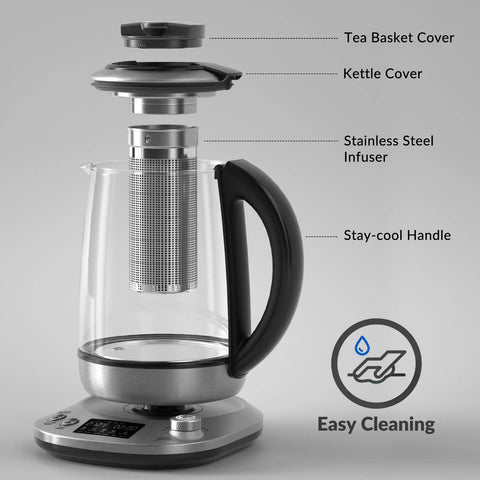 Electric Tea Kettle With Removable Infuser, 9 Preset Brewing Programs, Precise Temperature Control, 2 Hours Keep Warm, Borosilicate Glass