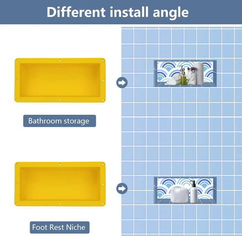Tileable Shower Niche Foot Rest 16 By 8 By 4 Inches Recessed Wall Niche Insert For Soap Holder And Razor Storage install options