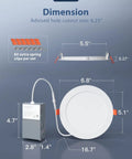 Dimensions of 16 Pack 6 Inch Ultra Thin LED Recessed Ceiling Lights With Junction Box Dimmable 5000K Daylight 1200 Lumens