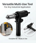 Pro-Grade Electric Rivet Gun Adapter Kit, 143 mm, solid metal, for heavy-duty riveting with standard drills.