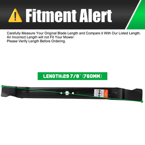 30 Inch Riding Mower Blade Replacement For Troy-Bilt TB30 TB30R Craftsman R1000 RER1000 R1500 Cub Cadet CC30 CC30H Fits 6 Point Star 5 Eighth Inch Spindle 742-04385 942-04385 shown with length measurement