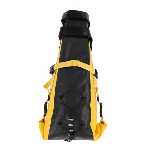 Bikepacking Saddle Bag 13L Waterproof 500D PVC Cargo Pack with Secure Buckle and Rope Attachment, rear view
