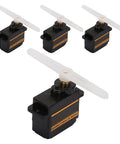 Four Heavy Duty Micro Servo Motors with Durable Metal Gears and Serious Torque Output for RC Cars, Boats, and Robots.