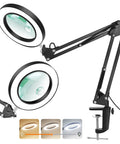 Magnifying Glass With Light And Stand 5X 10X Real Glass HD Desktop Magnifier with dimmable swing arm desk lamp, showing LEDs and clamp