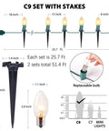 Outdoor Christmas Pathway Lights 2 Pack, 51.4 Ft Total, 40 Bulbs, Waterproof Walkway Lights with stakes and E17 base.
