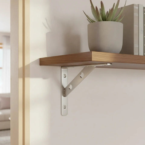 Stainless Steel Wall Shelf Bracket For Kitchen Bath And Garage Storage, Heavy Duty L Shaped Support, Durable No Sag Mount in silver finish