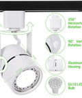 7W Dimmable LED Track Lighting Heads for H Type Track Rail, 12 Pack, 110V, adjustable spotlight showing rotation angles