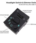 Direct Swap Dashboard Headlight Control Switch Plug And Play For Your Rig Heavy Duty Instrument Panel Dimmer Button Assembly Fits 2003 To 2006 Chevy Silverado Suburban Tahoe Gmc Sierra with green backlight.