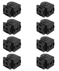 Eight Pack Black Pivot Joint Hinges For 2020 Aluminum Extrusion Profiles With Zinc Alloy, Black Powder Coat Finish, Pre Drilled Quarter Inch Bolt Holes, Fits 2020 Series T Slot Aluminum Framing, Heavy Duty, Easy Install shown in grid layout