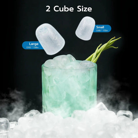 Countertop Bullet Ice Maker Delivers 26 Lbs Per Day Of Bullet Ice In 6 Minutes With Small And Large Ice Sizes, glass with ice cubes