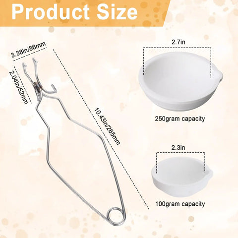 Product size details of Top Shelf Graphite Crucible Set For Melting Metal Includes Six Heavy Duty Clay Pots And Two Heat Proof Casting Tongs.