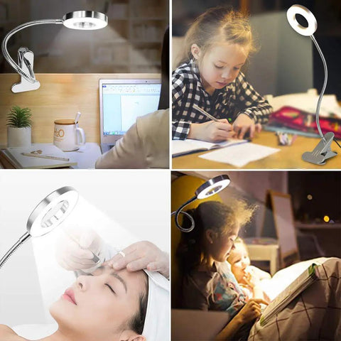 6W LED USB Clip On Reading Lamp for Desk Laptop Bed Headboard and Books Piano Light With Eye Care Dimmable Warm And Cool Light