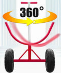 Heavy Duty Pipe Dolly Two Piece Roller Cart For Steel And Fire Pipes With 2200 Pound Capacity featuring 360-degree rotating handle, red frame.