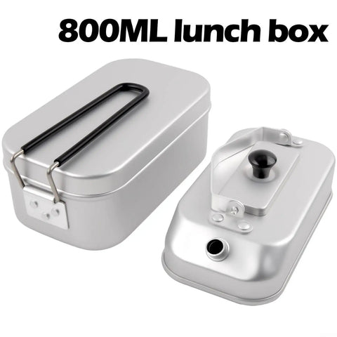 Ultralight Aluminum Camping Cookware Set 2-In-1 Grab-And-Go Lunch Box And Kettle with Folding Handle, shown open