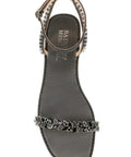 Top view of Kensy Flat Sandal For Women In Champagne With Ornate Embellishment And Breathable Leather Lining Easy Slip On Comfort Sandal