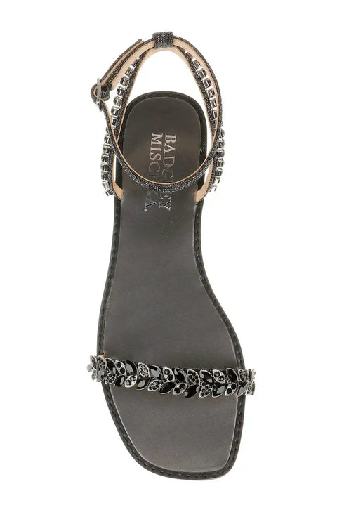 Top view of Kensy Flat Sandal For Women In Champagne With Ornate Embellishment And Breathable Leather Lining Easy Slip On Comfort Sandal