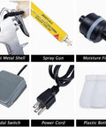 Parts of the Heavy Duty Electrostatic Powder Coating Gun With Foot Control and Double Powder Cups, including spray gun and pedal switch.