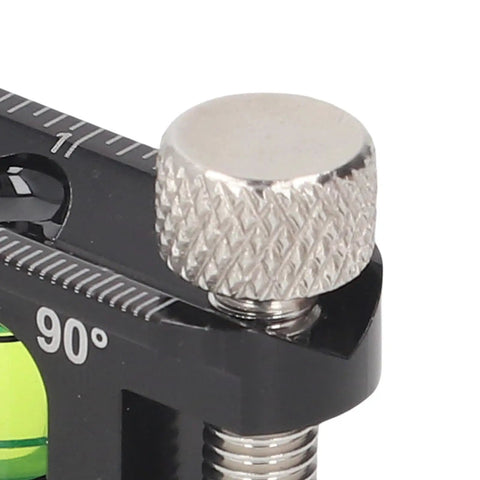 Pro Grade Magnetic Pipe Level Tool For Electrical Conduit Routing Black Die Cast Aluminum close-up of secure knob and level.