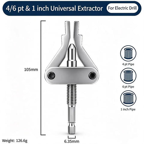 Professional Grade Heavy Duty Broken Pipe Extractor Tool for Electric Drill, 4/6 pt & 1 inch compatible, durable design