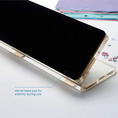 Clear Acrylic 3 Hole Punch For 10 Sheets With Four And A Quarter Inch Hole Spacing Gold Accents Easy No Fuss Desktop Puncher Anti Slip Pad