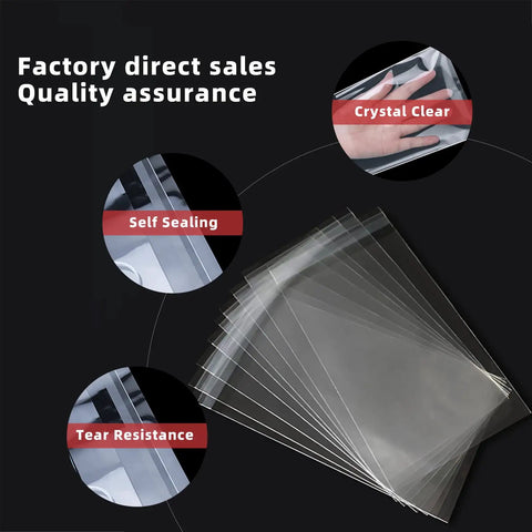 Self Sealing Clear Cellophane Bags For Shirts And Clothes, 10x14 Inch Resealable Packaging Bags With Reinforced Sides, OPP Material, No Hole Design, 100 Count Pack