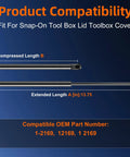 Heavy Duty 13.75 Inch Gas Strut For Toolbox Lid Lift Support showing compressed and extended lengths for replacement use.