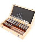 Pro Grade Keyway Broach Set For Lathe 22 Pc HSS Broaching Kit With Collared Bushings And Shims in wooden case