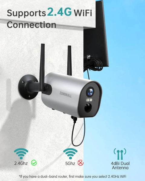 Outdoor Wireless Security Camera With 2K Solar Power And 3MP Color Night Vision Weatherproof WiFi Surveillance Camera mounted on wall