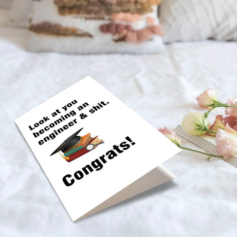 Funny Engineer Graduation Card For The New Grad With Blank Inside For Your Personal Message, 8 By 5 Point 3 Inch Folded Card