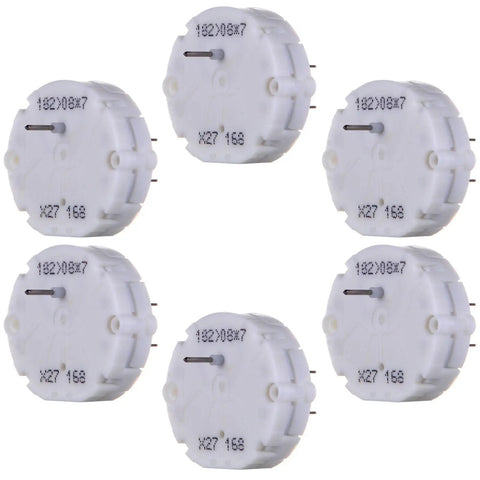 Set Of Six Premium Stepper Motors To Slick Up Your Instrument Panel Gauges Squash Jitter Fix Dead Speedometer Tachometer And Temp Needles Street Tested Quality X27 168, white plastic motors side view.
