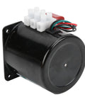 Super Silent 14 Watt Synchronous Generator Motor With Full Metal Gears For Home Appliances And Industrial Gearboxes Running Smooth At Low RPMs Like 5 Or 15 RPM On Ac Voltage side view of motor with connectors and wires