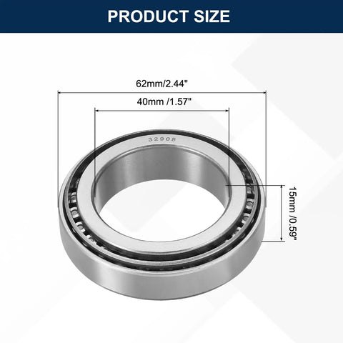 Beefy High Capacity Tapered Roller Bearing Cone And Cup Set With 40mm Bore And 62mm OD, 15mm Thick Chrome Steel ABEC Three