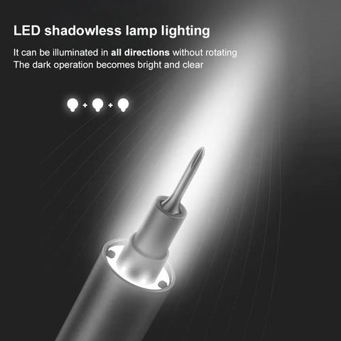 Lithium Precision Electric Screwdriver Kit With LED Light And Magnetic Mat, 56 Bit Set, illuminated tip in use