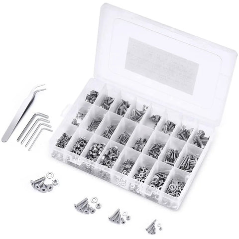 All In One 304 Stainless Steel Hex Socket Screws Countersunk Nuts And Washers Kit For Machine Electronics Wood And Household Projects M2 M3 No 4 And M5 Sizes With 8 12 16 20 Mm Lengths open organizer with screws, nuts, washers and hex wrenches