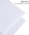 Premium Clear Silicone Cabinet Door Bumpers 200 Pack 0.4 Inch Round Self Adhesive Furniture Pads on sheet, showing clear round pads.