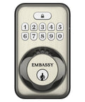 Electronic Keyless Entry Door Lock With Illuminated Keypad And Auto Locking Deadbolt 20 User Codes Front Door Garage Or Office Easy Programming No Key Needed Hassle Free Entry in brushed metal with numeric keypad and deadbolt.