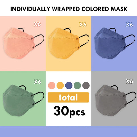 Colorful KN95 Face Masks For Adults Pack Of 30 Individually Wrapped Comfortable Breathable Fit With Adjustable Black Earloops
