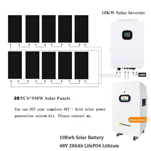 Massive 11kw Off Grid Solar Power System No Sweat Complete Kit featuring 20 solar panels and 10kw inverter setup.