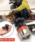 Beefy Magnetic Welding Ground Clamp 200A With Switchable On Off Control in hand, showcasing compact size and portability