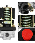 Air Compressor Pressure Switch With Red On Off Knob Durable Four Port Inlet Easy Install High Performance PSI Control