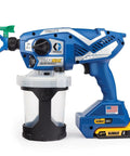 Pro Grade Cordless Airless Handheld Paint Sprayer Featuring Triax Triple Piston Pump with 20V battery for efficient use.