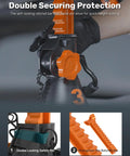 ROADTEK 3-Ton jack stands, orange and black with integrated steel base; double-locking ratchet, 1 pair (close-up)