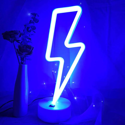 Lit Lightning Bolt Neon Sign With Base USB And Battery Powered Blue LED Light For Bedroom Decor Perfect Gift For Teens